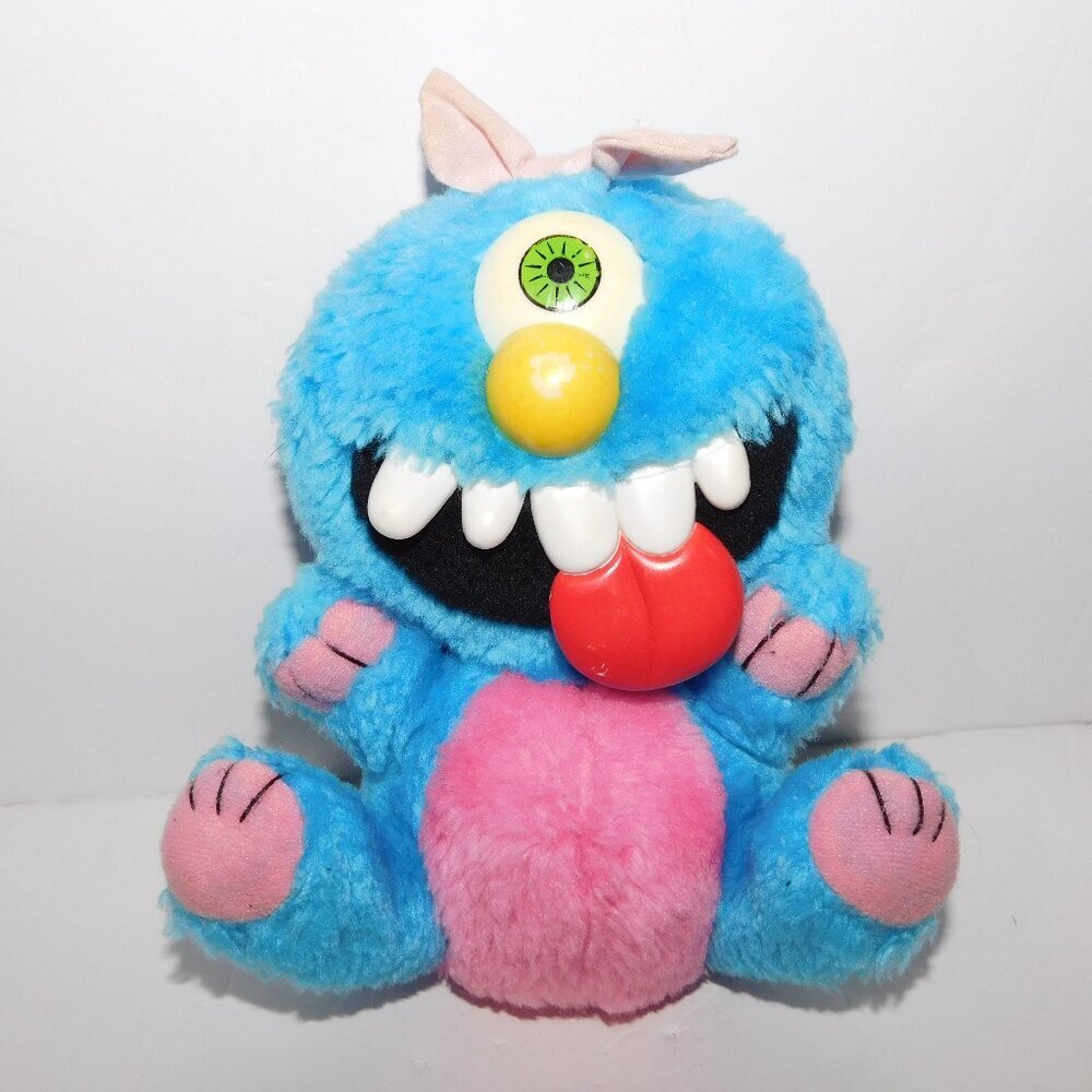 VTG 1980s Kuddlee Uglee Blue Pink Monster Tara Toys 6" Plush Stuffed Toy